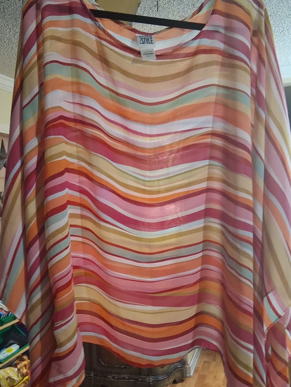 Brand Multicolor Striped Women's Blouse - Pink/Orange/Cream